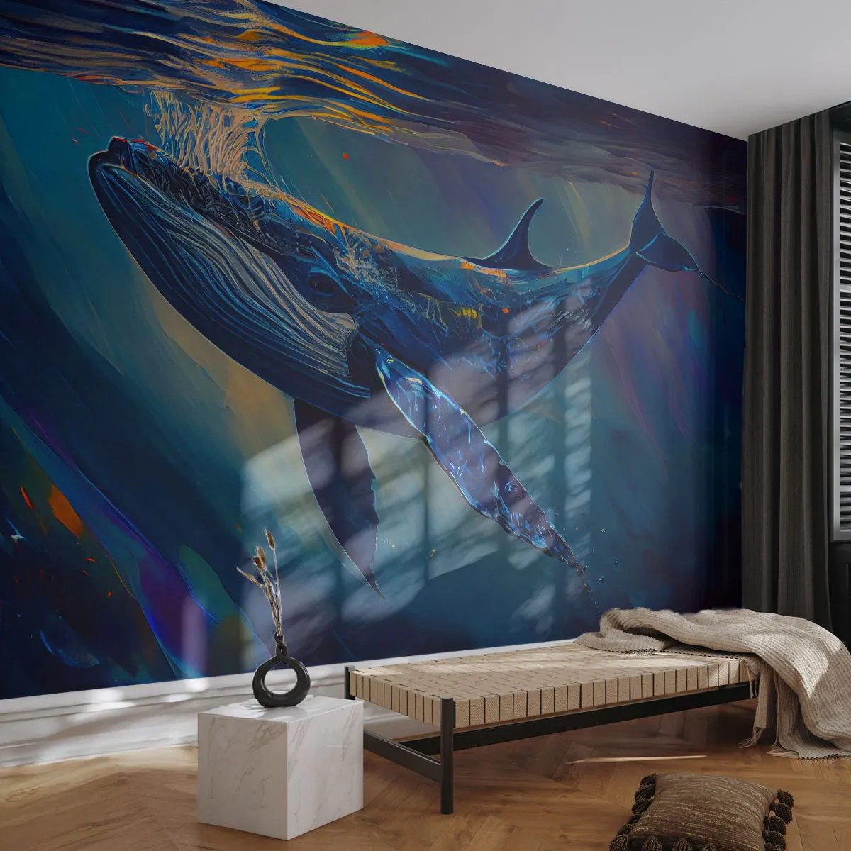 Papel de Parede Premium Sand - Bem vindo ao meu mundo - Baleia, oceano, Embaixo da agua - 200x140 cm