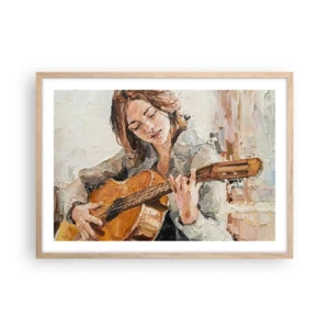 Pôster com moldura de carvalho claro - Concerto de violão e coração de rapariga - 70x50 cm