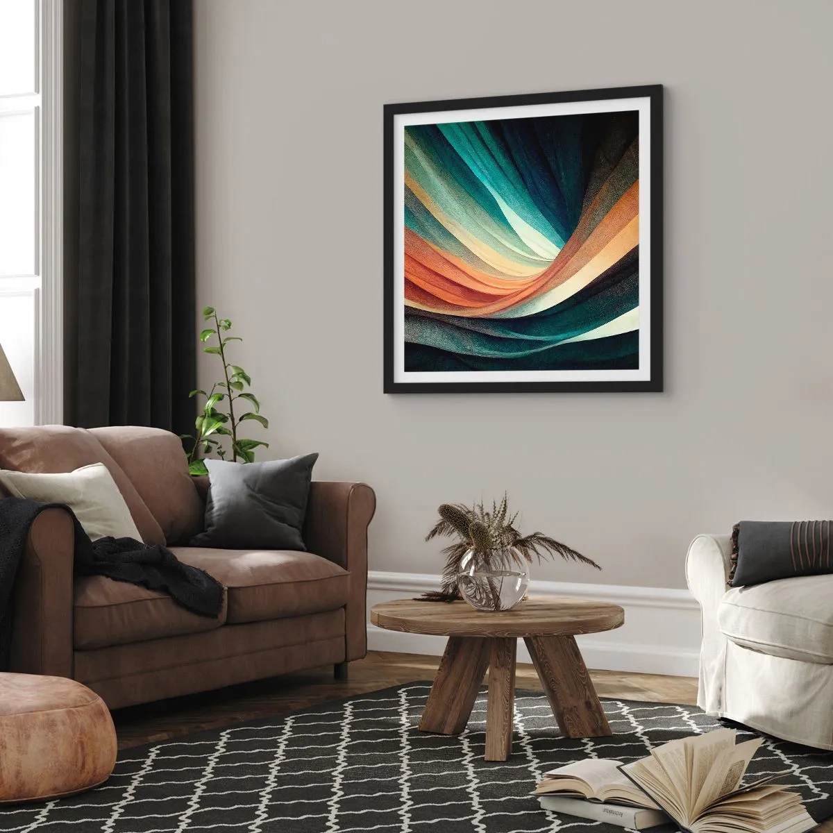 Pôster com moldura preta - Tecido de cores - 40x40 cm