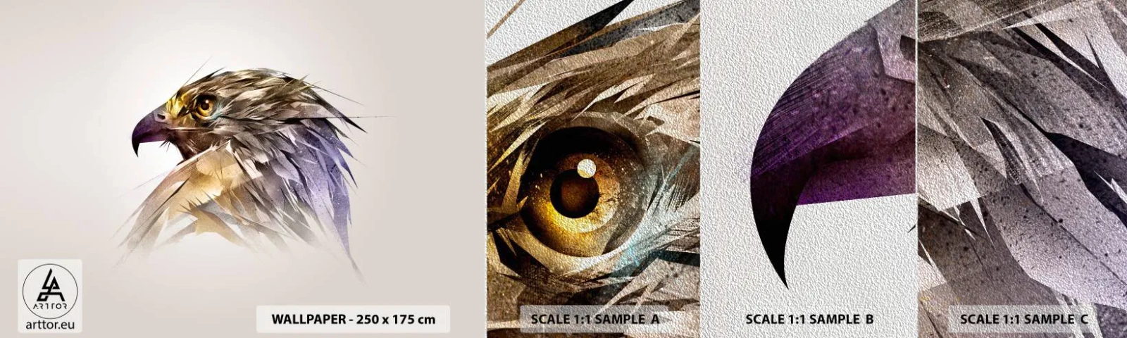 Amostra de papel de parede Premium Sand - Retrato de um guerreiro - Abstração, Águia, Pássaro - 100x30 cm