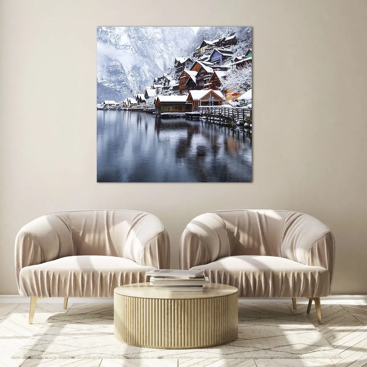 Quadro em vidro - Na decoração de inverno - 70x70 cm