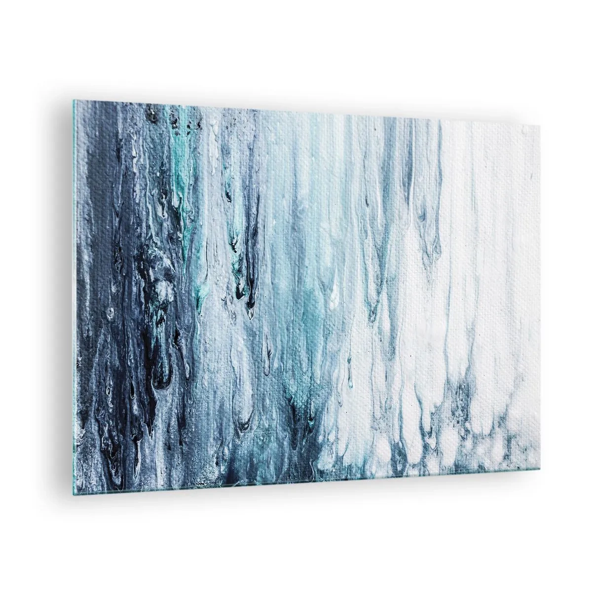 Quadro em vidro - Um padrão abstrato que lembra riachos de água em tons de azul. - 70x50cm - Estalactites em azul - Decoração de parede moderna para a sala de estar e quarto ARTTOR