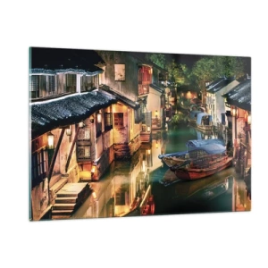 Quadro em vidro - Uma noite em uma rua chinesa - 120x80 cm