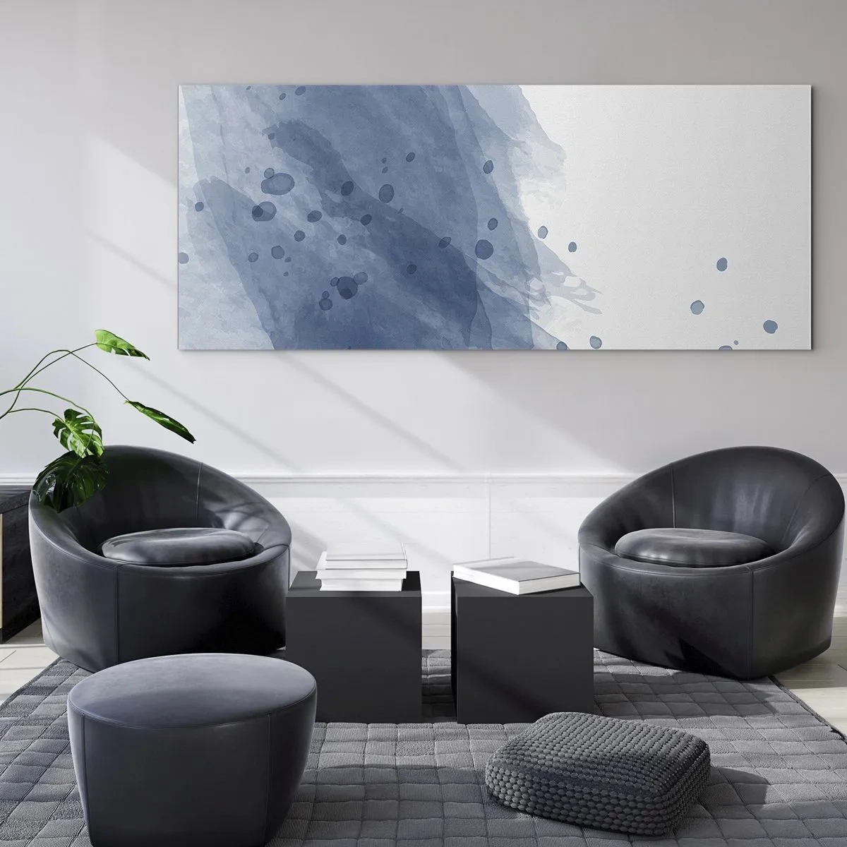 Quadro em vidro - Tule azul - 140x50 cm