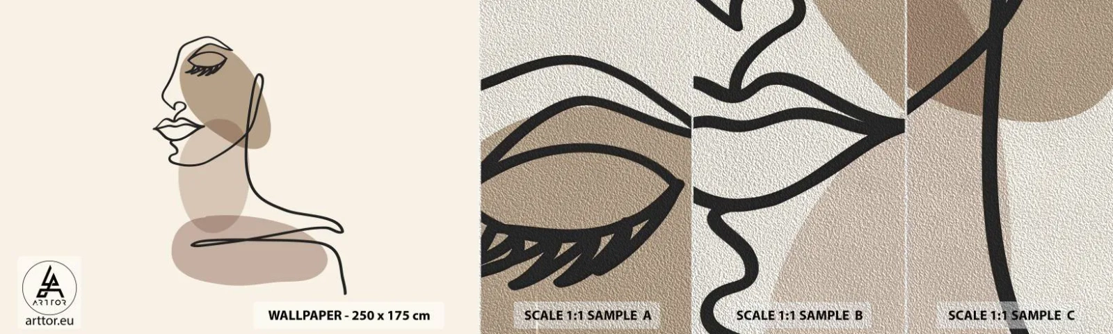 Amostra de papel de parede Premium Sand - Ouvindo-se a si própria - Abstração, Rosto de Mulher, Gráficos - 100x30 cm