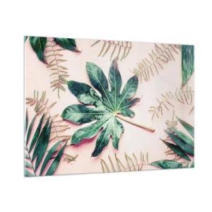 Quadro em vidro - Estudo do verde em um fundo rosa - 100x70 cm