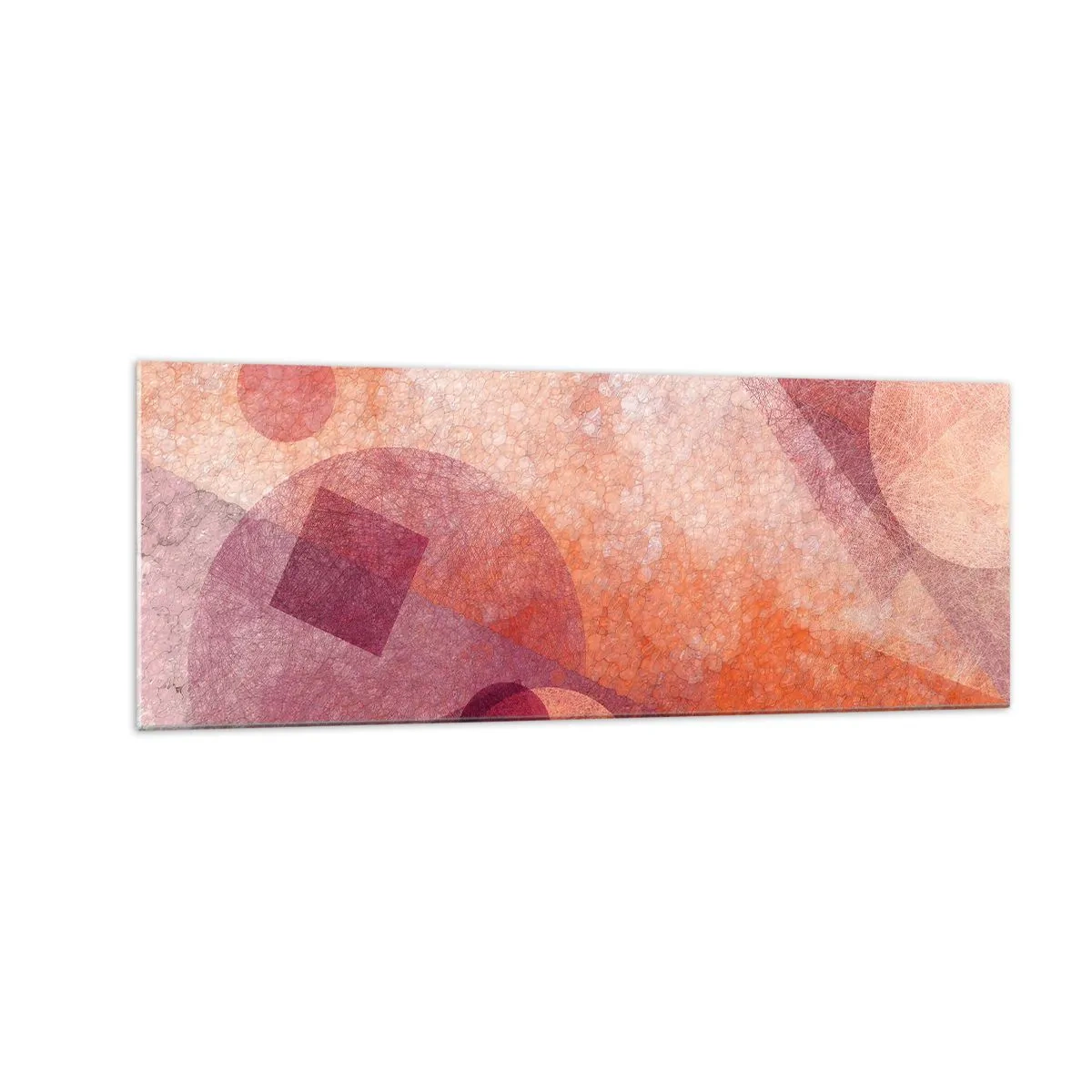 Quadro em vidro - Transformações geométricas em rosa - 140x50 cm