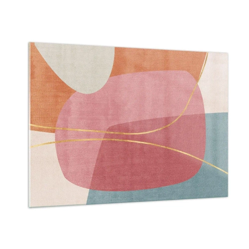 Quadro em vidro - Composição pastel com fio dourado - 100x70 cm