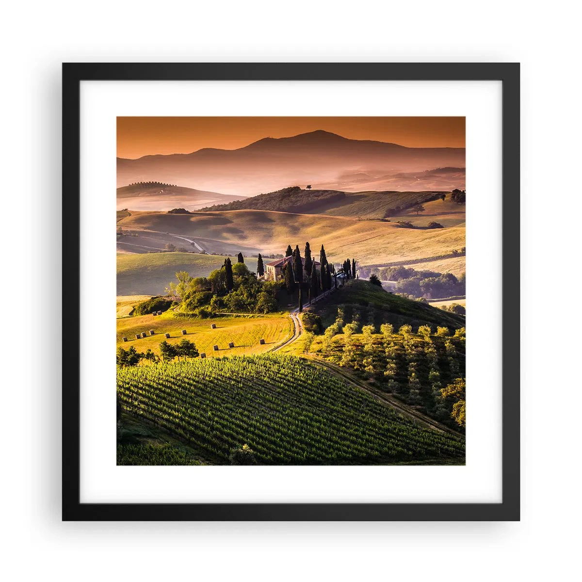 Pôster com moldura preta - Arcádia - Paisagem toscana - 40x40 cm