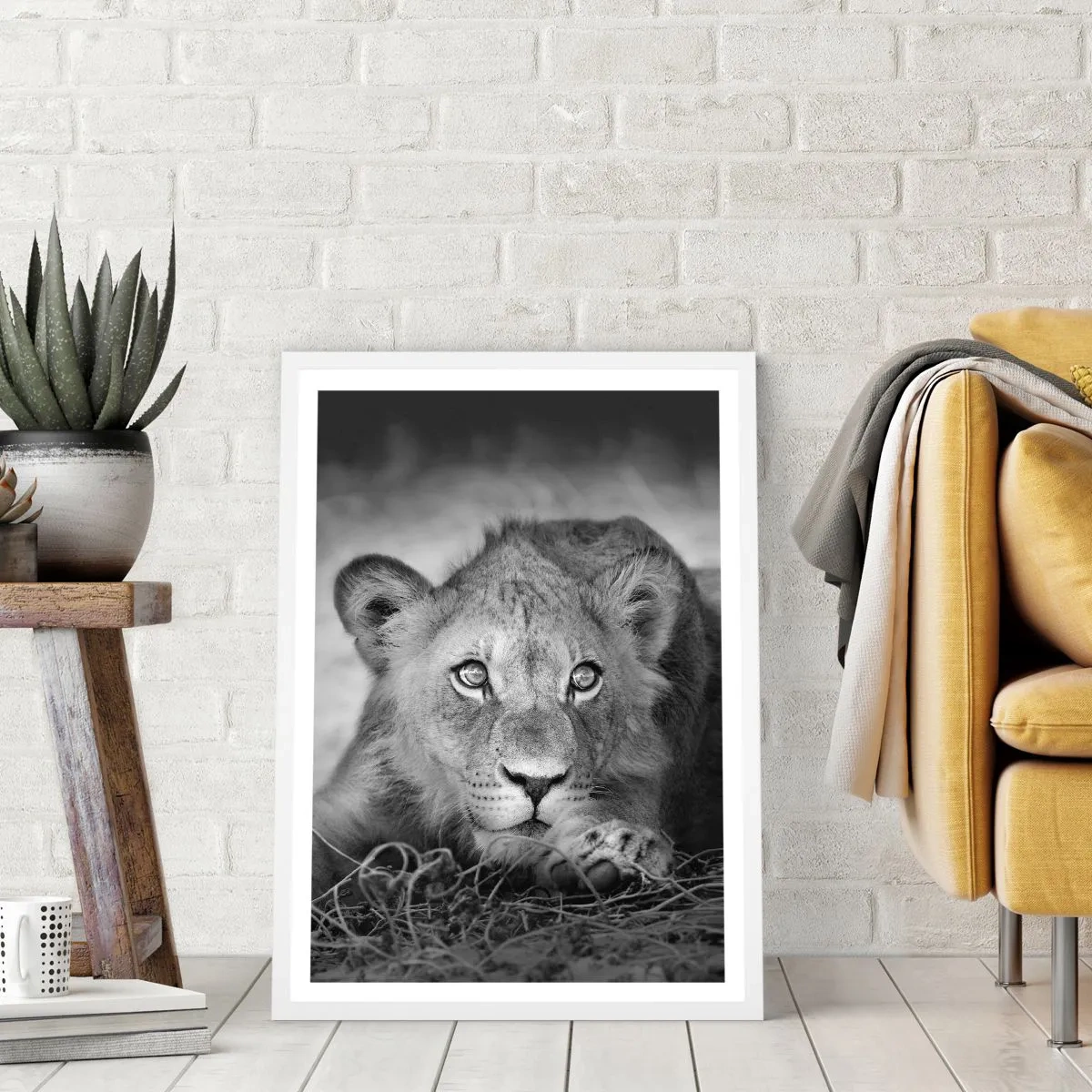 Pôster em moldura branca - Cachorro real - 50x70 cm