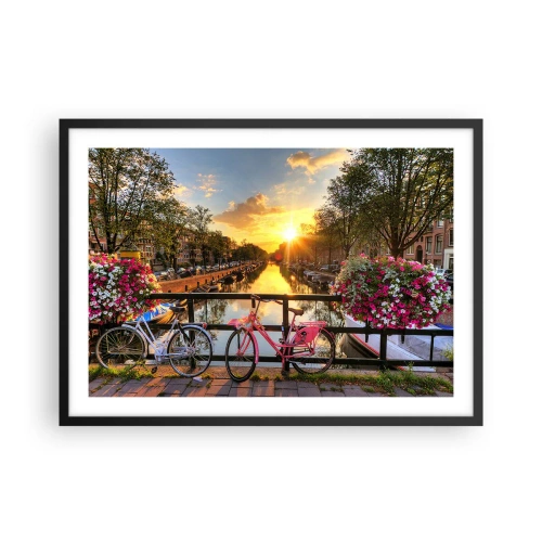 Pôster com moldura preta - Manhã de primavera em Amsterdã - 70x50 cm