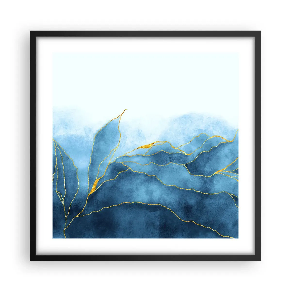 Pôster com moldura preta - Azul dourado - 50x50 cm