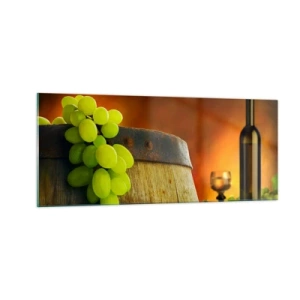 Quadro em vidro - Natureza morta com uma garrafa de vinho e um cacho de uvas - 100x40 cm