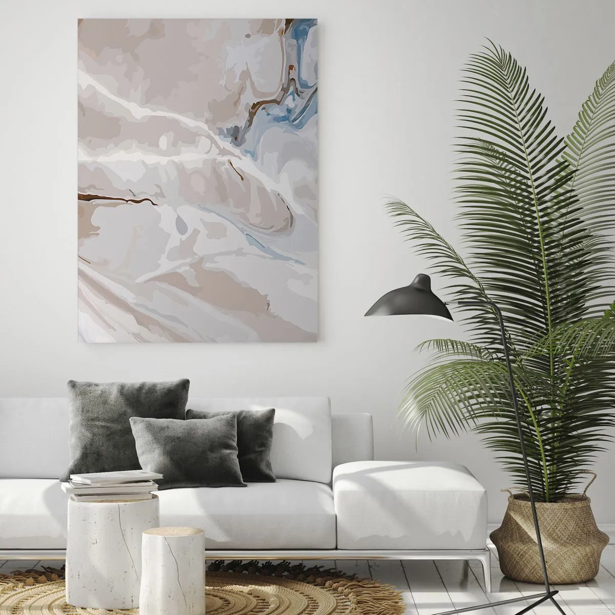 Quadro em vidro - Meandros azuis sob branco - 50x70 cm