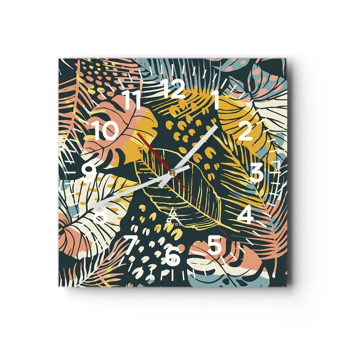 Relógio de parede - Relógio em vidro - Fantasia de folhas - 40x40 cm