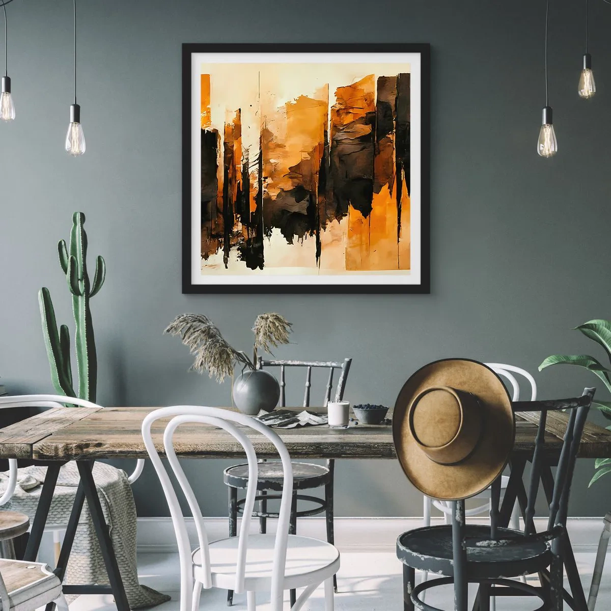 Pôster com moldura preta - Harmonia de preto e dourado - 60x60 cm