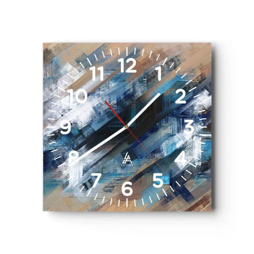 Relógio de parede - Relógio em vidro - Numa diagonal azul - 40x40 cm