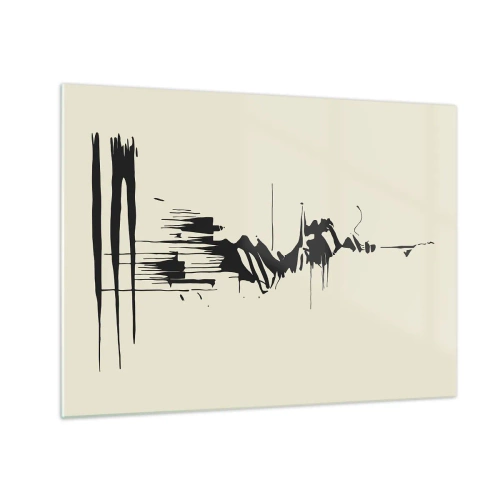 Quadro em vidro - Linhas e pontos pretos dinâmicos em um fundo claro em um estilo abstrato. - 70x50cm - Abstração apressada - Decoração de parede moderna para a sala de estar e quarto ARTTOR