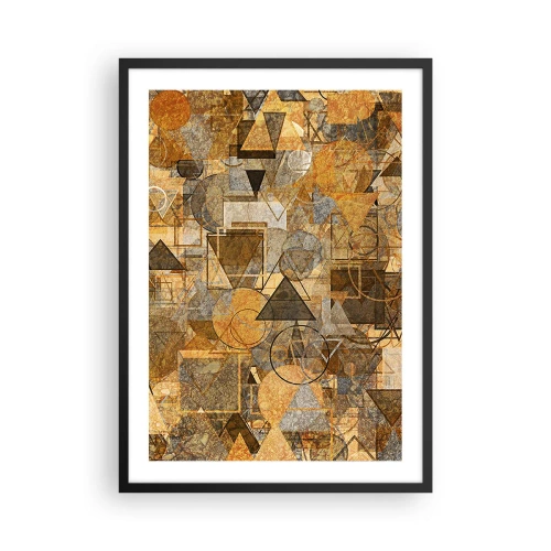 Pôster com moldura preta - Composição geométrica abstrata dourada - 50x70cm - O mundo em forma - Decoração de parede moderna para a sala de estar e quarto ARTTOR