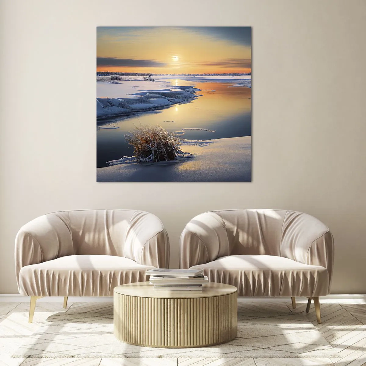 Quadro em vidro - Pôr do sol de inverno - 50x50 cm