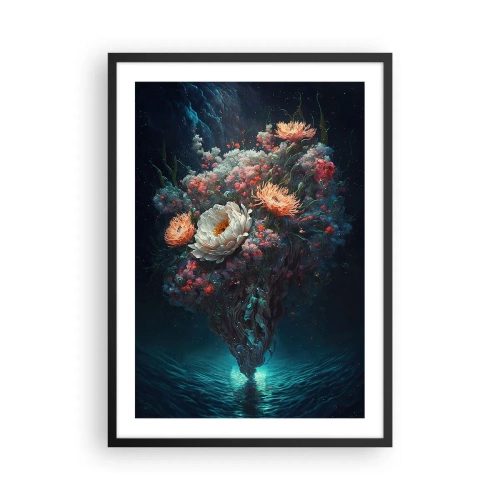 Pôster com moldura preta - Um arranjo mágico de flores flutuando sobre a água - 50x70cm - Um estranho jardim - Decoração de parede moderna para a sala de estar e quarto ARTTOR