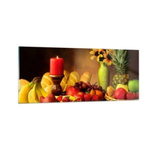 Quadro em vidro - Natureza morta com pão e fruta - 100x40 cm