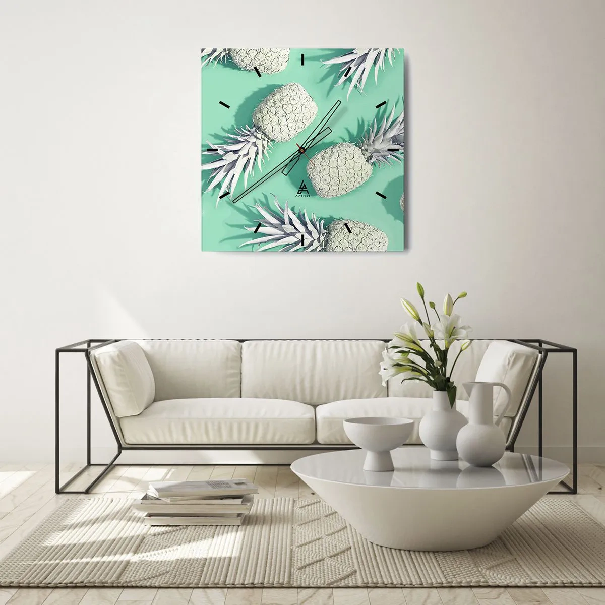 Relógio de parede - Relógio em vidro - Vão muito bem com a hortelã - 40x40 cm