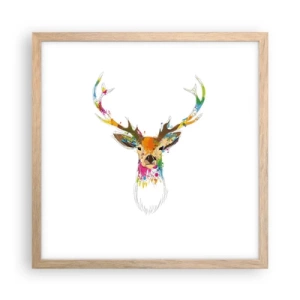 Pôster com moldura de carvalho claro - Um cervo gentil banhado em cores - 40x40 cm