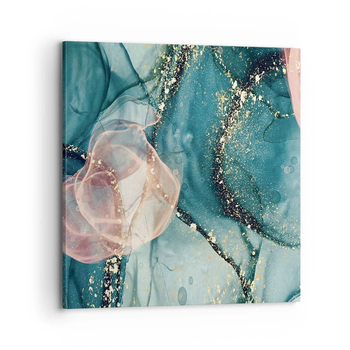 Quadro em tela - Azul seda, rosa tule - 70x70 cm