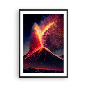 Pôster com moldura preta - Um vulcão em erupção em uma paisagem noturna - 50x70cm - Beleza e terror - Decoração de parede moderna para a sala de estar e quarto ARTTOR