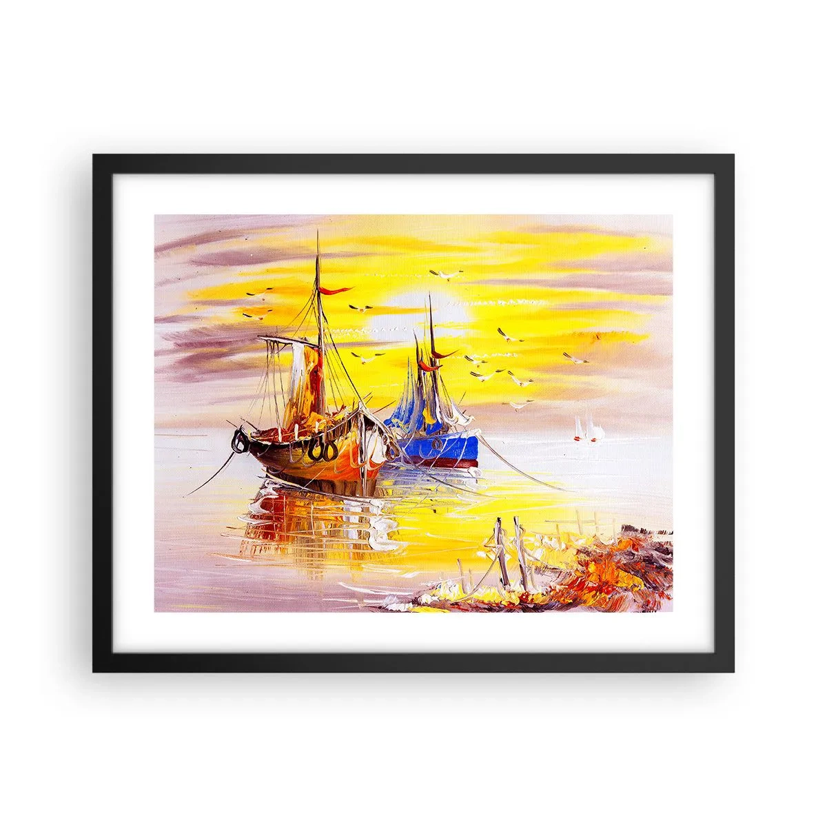 Pôster com moldura preta - Um merecido descanso no porto - 50x40 cm