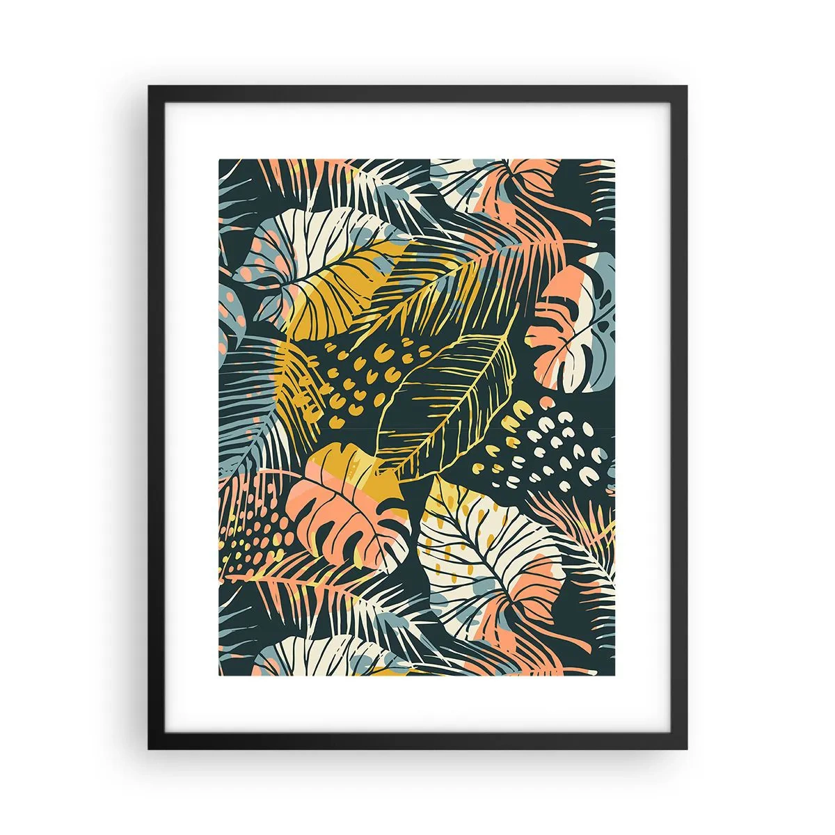 Pôster com moldura preta - Fantasia de folhas - 40x50 cm