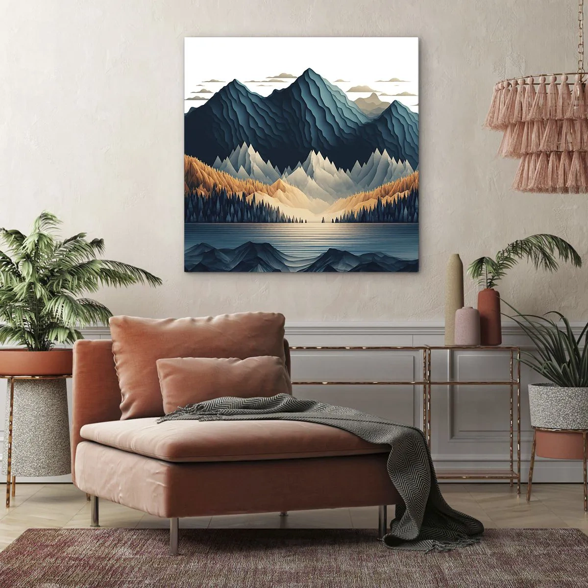 Quadro em tela - Paisagem montanhosa perfeita - 60x60 cm