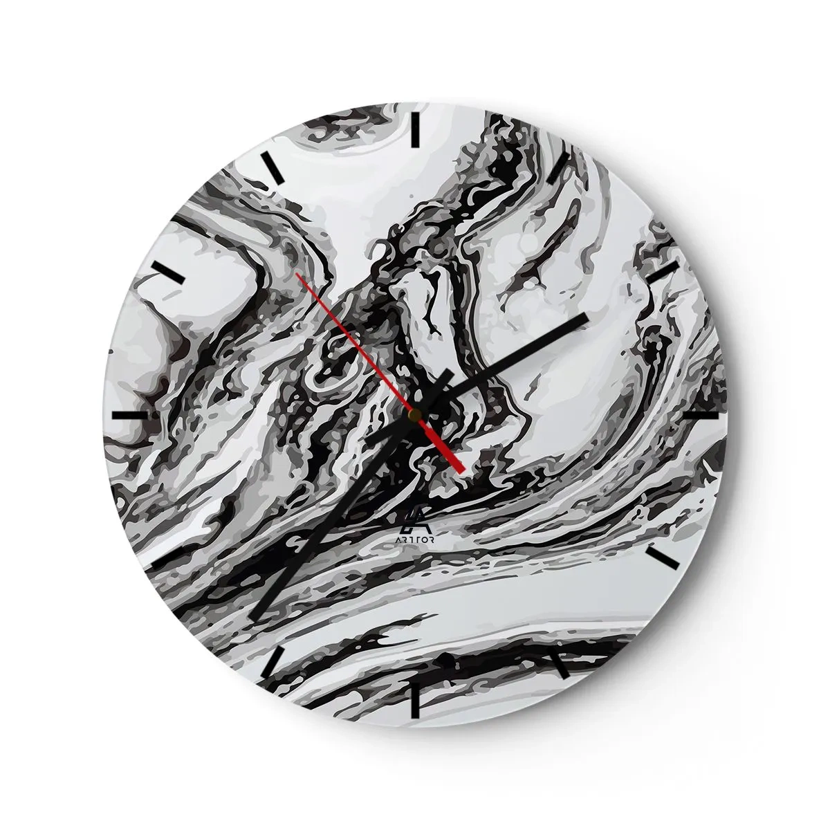 Relógio de parede - Relógio em vidro - Padrão abstrato de mármore em preto e branco - 30x30cm - No princípio, era o caos - Decoração de parede moderna para a sala de estar, cozinha e quarto ARTTOR