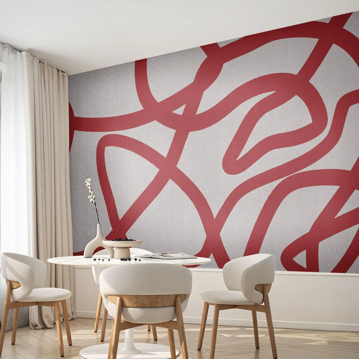 Papel de Parede Premium Sand - Vermelho em branco - Minimalismo, Pedaço, Linhas - 100x70 cm