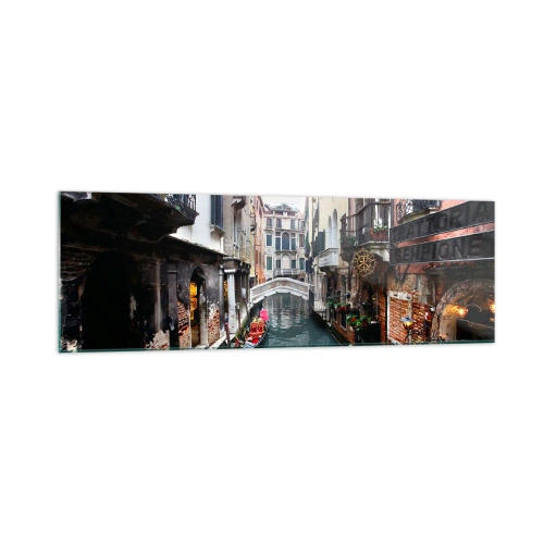 Quadro em vidro - Paisagem veneziana com gôndola e ponte - 160x50 cm