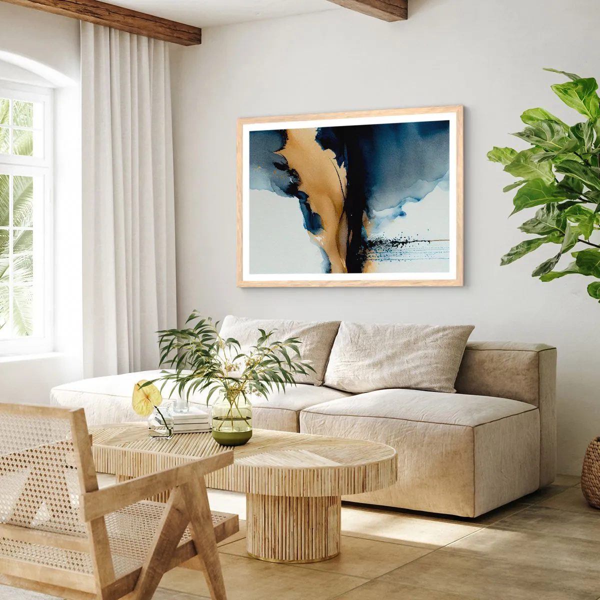 Pôster com moldura de carvalho claro - Atrás da cortina - 91x61 cm