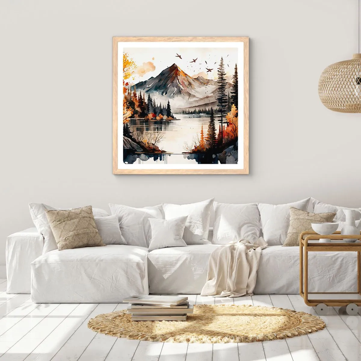 Pôster com moldura de carvalho claro - Outono dourado nas montanhas - 40x40 cm