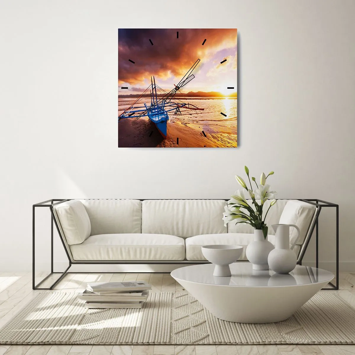 Relógio de parede - Relógio em vidro - Esticar-se na areia após um longo dia - 30x30 cm