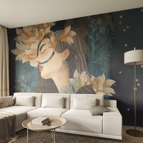 Papel de Parede Premium Canvas - O conto da princesa com lírios - Abstração, Mulher, Flores - 450x315 cm