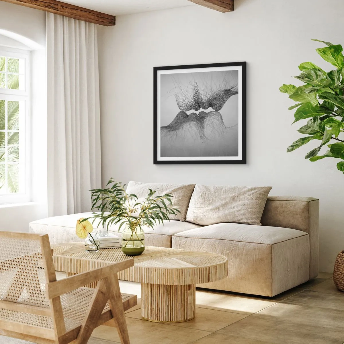 Pôster com moldura preta - O beijo do vento - 40x40 cm