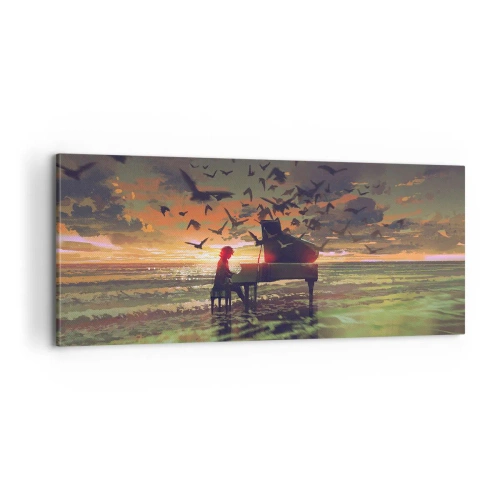 Quadro em tela - Um concerto de piano e ondas - 100x40 cm