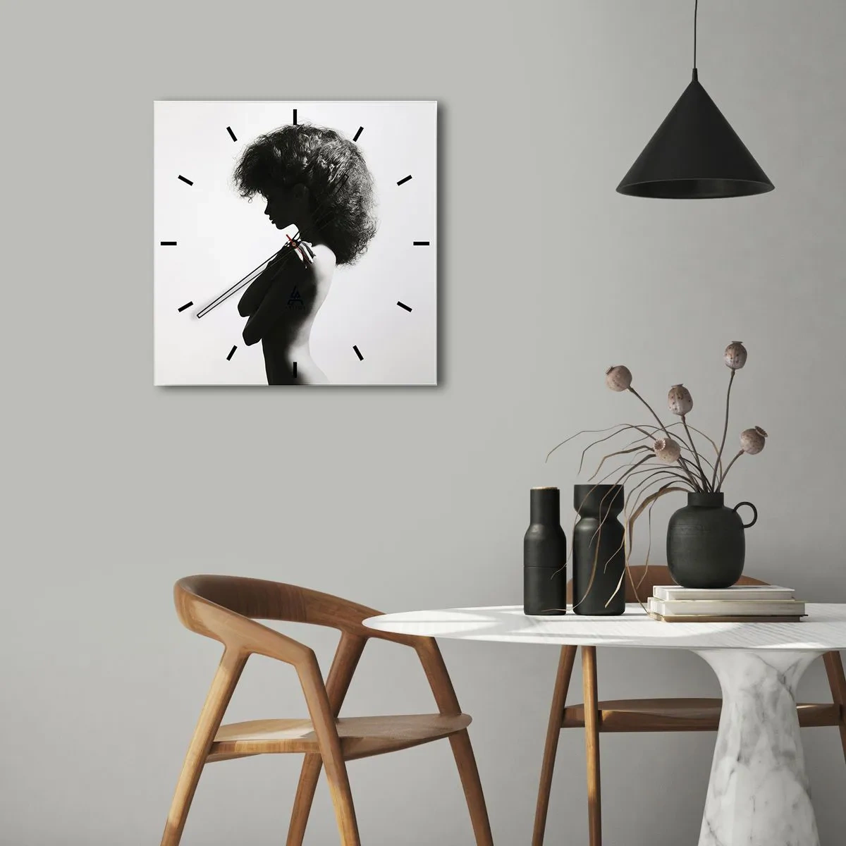 Relógio de parede - Relógio em vidro - Como uma flor em um caule fino - 30x30 cm