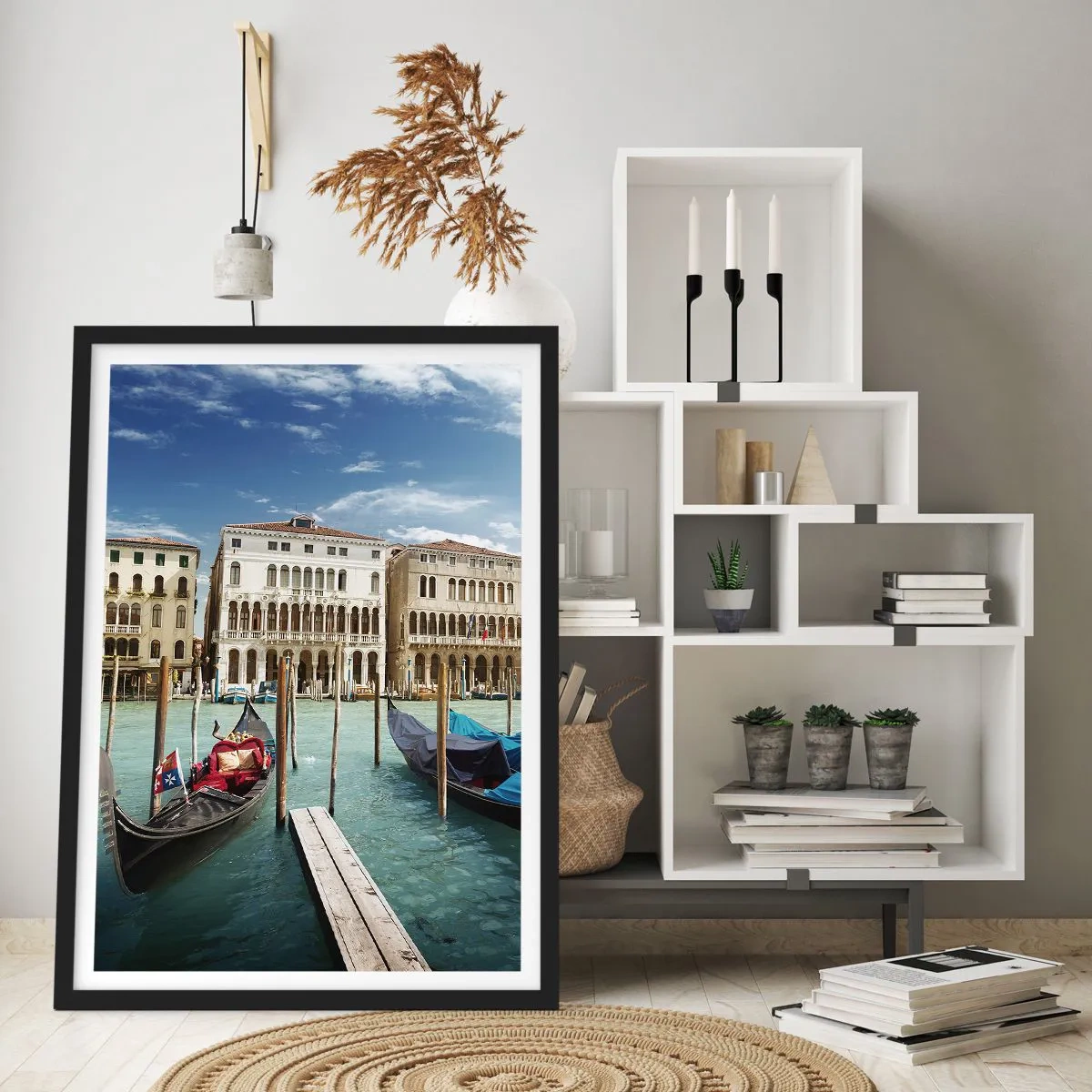 Pôster com moldura preta - Palácios em azul - 40x50 cm