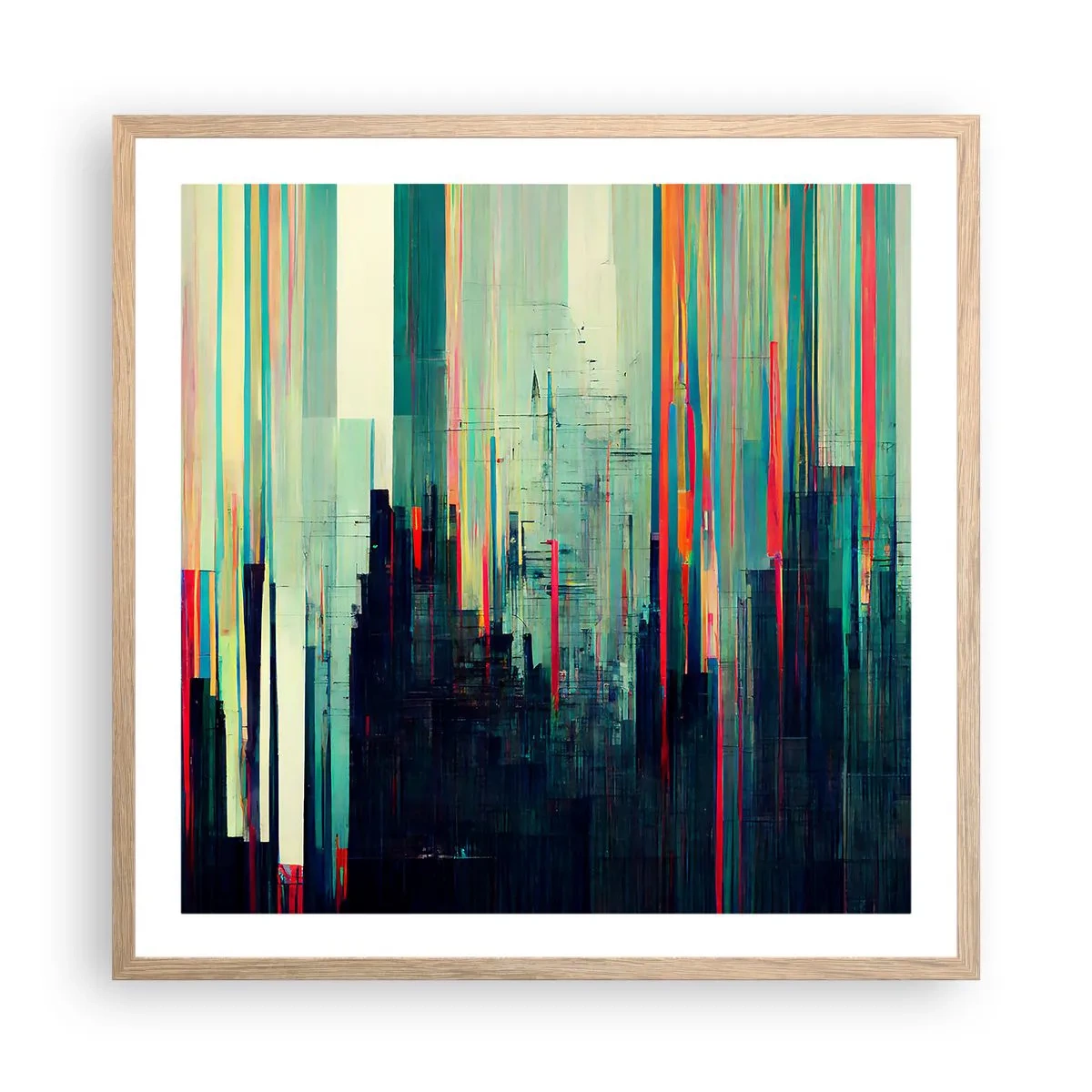 Pôster com moldura de carvalho claro - Cidade futurista - 60x60 cm