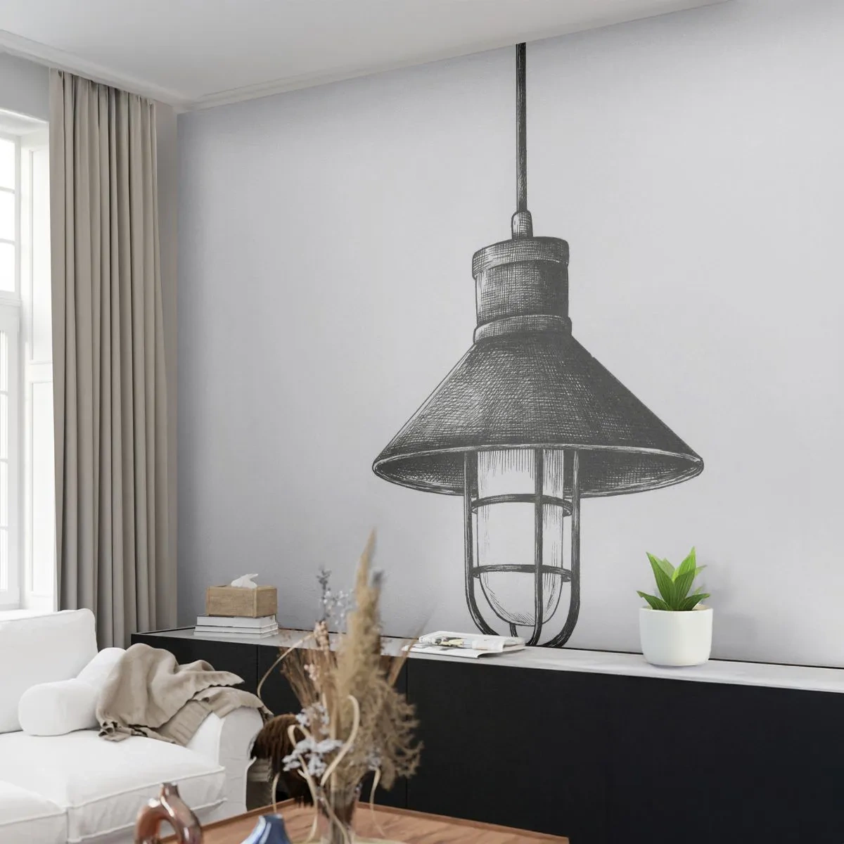 Papel de Parede Premium Canvas - Como antigamente… - Lâmpada, Desenho, Lápis - 250x175 cm