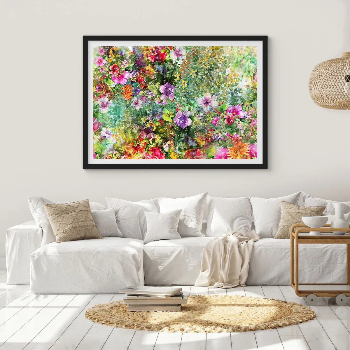 Pôster com moldura preta - Nas flores para a perdição - 70x50 cm