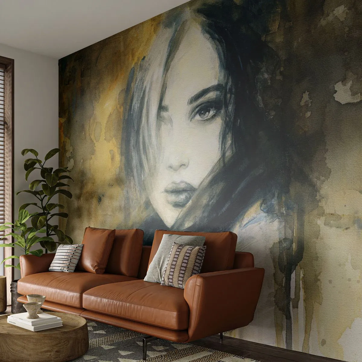 Papel de Parede Premium Sand - Mais inocente ou sensual? - Retrato de uma mulher, Rosto de mulher, Gráficos - 100x70 cm
