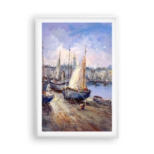 Pôster em moldura branca - Uma cidade à beira da baía - 61x91 cm