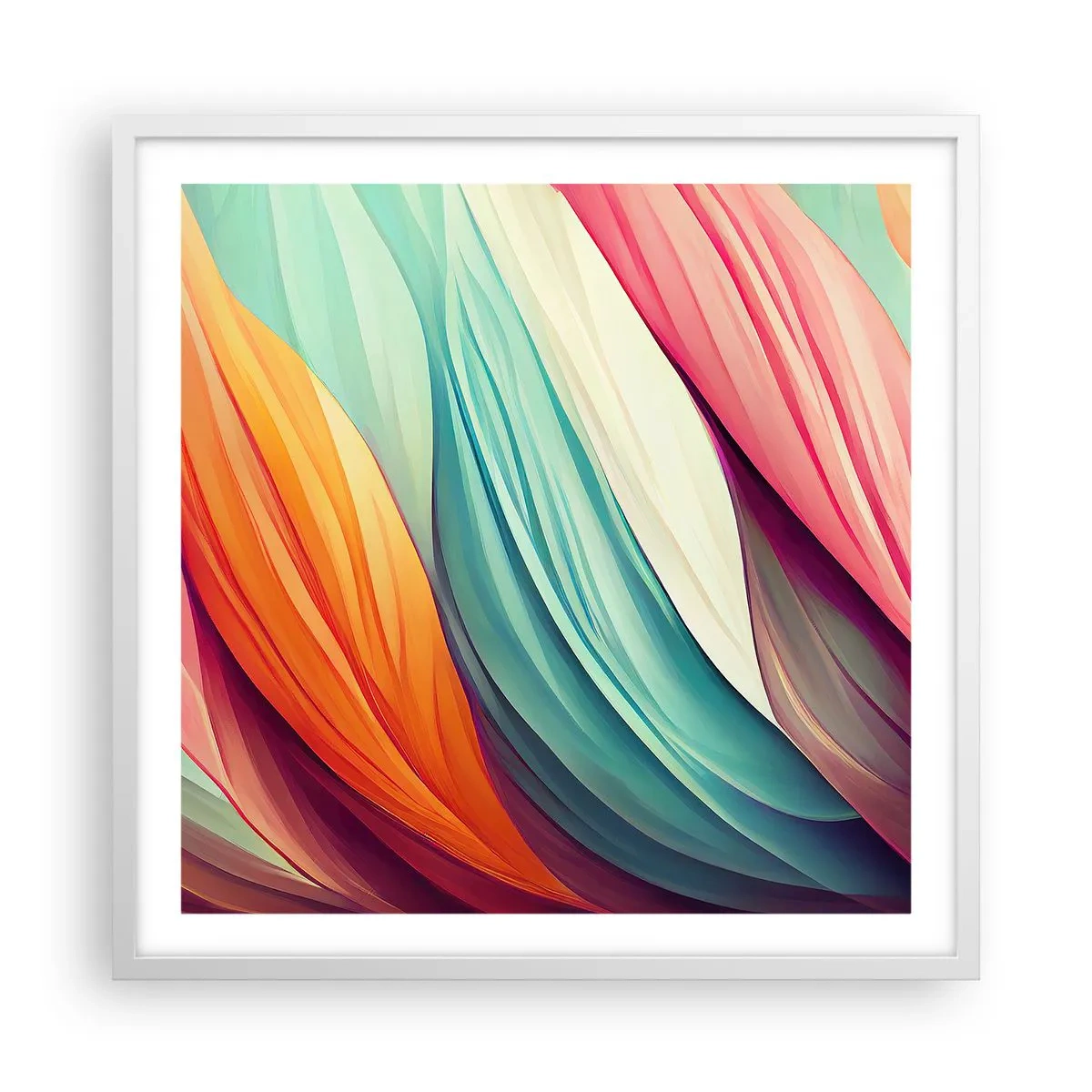 Pôster em moldura branca - Tecido arco-íris - 60x60 cm